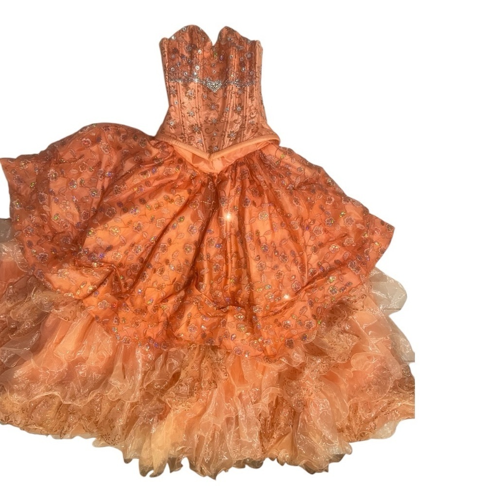 Expressions Elegant Coral Sequin Corset Ballgown Dress - Picture 3 of 17